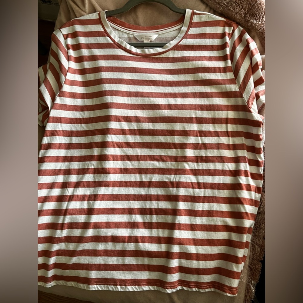 LC Lauren Conrad Striped Terra Cotta and White Short Sleeve Tee size XL